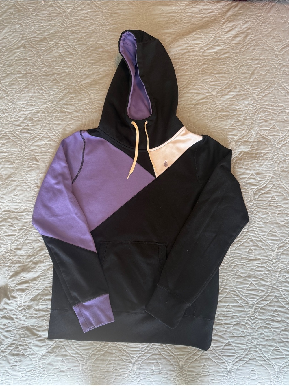 Volcom Black and Lavender Colorblock Pullover Hoodie